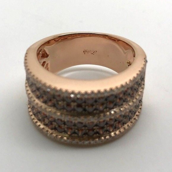 18k Rose Gold with Orange & White Round Brilliant Cut Diamonds Size 6.5 - Picture 3 of 9